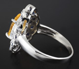 Кольцо с золотистым цитрином и синими сапфирами Серебро 925