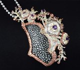 Комплект с кожей ската и аметистами Серебро 925