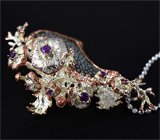 Комплект с кожей ската и аметистами Серебро 925