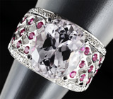 Кольцо с розовым кунцитом и пурпурными сапфирами Серебро 925