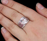 Кольцо с розовым кунцитом и пурпурными сапфирами Серебро 925