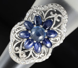 Замечательное кольцо с кабошонами синих сапфиров Серебро 925