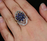 Замечательное кольцо с кабошонами синих сапфиров Серебро 925