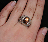 Кольцо cо звездчатым сапфиром и черными шпинелями Серебро 925