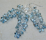 Комплект с гроздьями нежно-голубых топазов Серебро 925