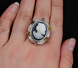 Кольцо с камеей и разноцветными турмалинами Серебро 925