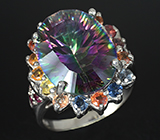 Кольцо с мистическим кварцем и разноцветными сапфирами Серебро 925