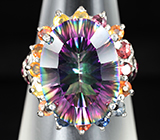 Кольцо с мистическим кварцем и разноцветными сапфирами Серебро 925