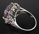 Кольцо с мистическим кварцем и разноцветными сапфирами Серебро 925