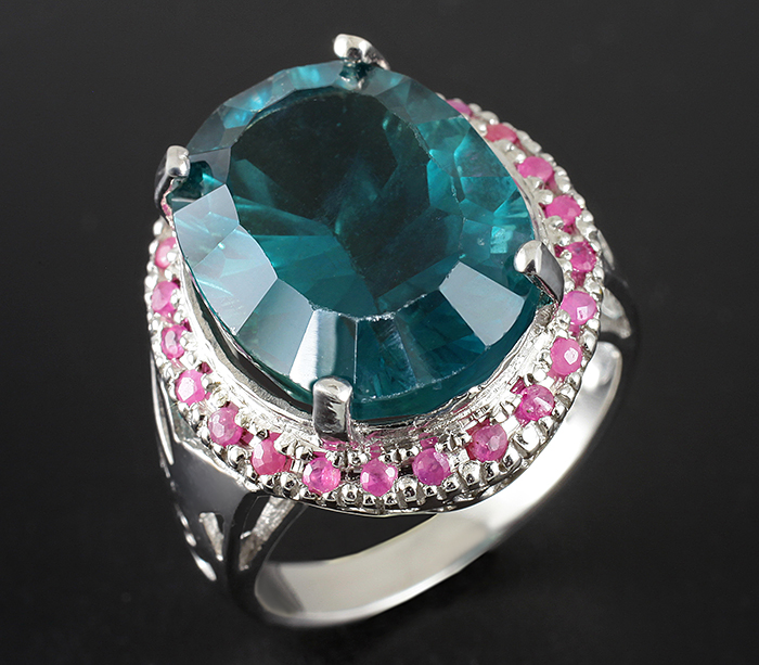 Кольцо с флюоритом и розовыми сапфирами