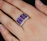 Стильное кольцо с аметистами Серебро 925