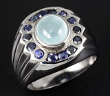 Кольцо с аквамарином и синими сапфирами Серебро 925