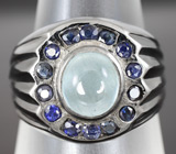 Кольцо с аквамарином и синими сапфирами Серебро 925