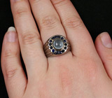 Кольцо с аквамарином и синими сапфирами Серебро 925