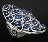 Крупное кольцо с кабошонами синих сапфиров Серебро 925