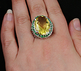 Крупное кольцо с лимонным цитрином и изумрудами Серебро 925