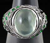 Филигранное кольцо с пренитом и цаворитами Серебро 925