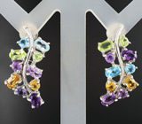 Серьги с перидотами, аметистами, топазами и цитринами Серебро 925