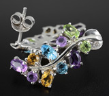 Серьги с перидотами, аметистами, топазами и цитринами Серебро 925