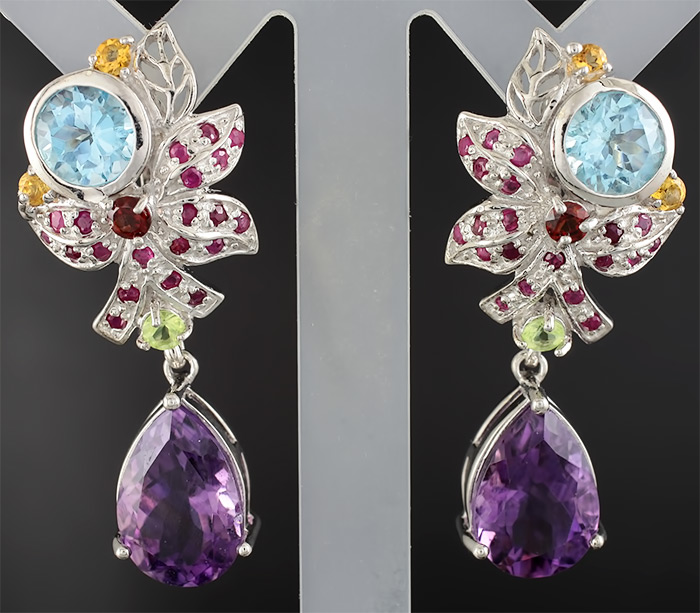Серьги из коллекции "Multistone" с самоцветами
