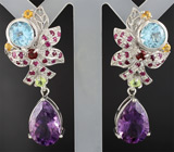 Серьги из коллекции "Multistone" с самоцветами Серебро 925