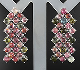 Роскошные серьги с кабошонами разноцветных турмалинов Серебро 925