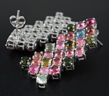 Роскошные серьги с кабошонами разноцветных турмалинов Серебро 925