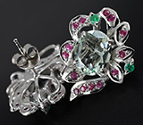 Серьги с зелеными аметистами, изумрудами и пурпурными сапфирами Серебро 925