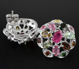 Серьги с разноцветными турмалинами Серебро 925