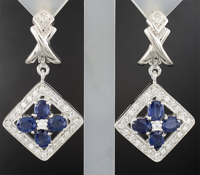 Стильные серьги с синими сапфирами