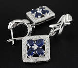 Стильные серьги с синими сапфирами Серебро 925