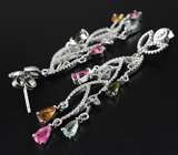 Великолепные серьги с подвесками разноцветных турмалинов Серебро 925