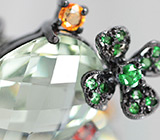 Серьги с зелеными аметистами, цаворитами гранатами, оранжевыми и желтыми сапфирами Серебро 925