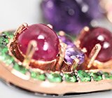 Серьги с аметистами, пурпурными сапфирами и цаворитами гранатами Серебро 925