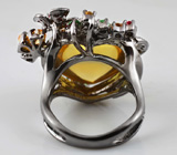 Кольцо с кабошоном цитрина, цаворитами гранатами, оранжевыми и золотистыми сапфирами Серебро 925