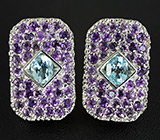 Серьги с голубыми топазами и аметистами Серебро 925