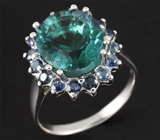 Кольцо c зелено-голубым флюоритом и синими сапфирами Серебро 925