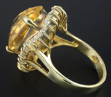 Крупное кольцо с золотистым цитрином Серебро 925