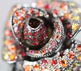 Кольцо c бриолетами цитринов, цаворитами гранатами и разноцветными сапфирами Серебро 925