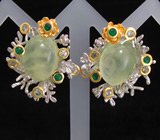 Серьги из серербра 925 пробы с пренитами, агатами и сапфирами. Серебро 925