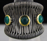 Кольцо из серебра 925 пробы с зелеными агатами. Серебро 925