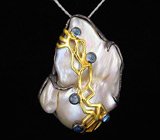 Кулон из серебра 925 пробы с жемчужиной и топазами. Серебро 925