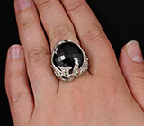 Крупное кольцо с черной шпинелью и цаворитами Серебро 925