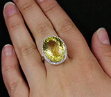 Кольцо c крупным лимонным цитрином Серебро 925