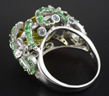 Крупное кольцо с цитрином, цаворитами и топазами Серебро 925