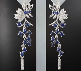 Великолепные длинные серьги с кабошонами синих сапфиров и бесцветными топазами Серебро 925