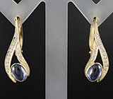 Cерьги с синими и бесцветными сапфирами Золото