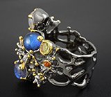 Кольцо c лабрадоритами, лунным камнем, цитрином и оранжевыми сапфирами Серебро 925