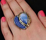 Кольцо c лунным камнем и кожей ската Серебро 925