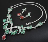 Изысканный комплект с оранжевыми сапфирами и изумрудами Серебро 925